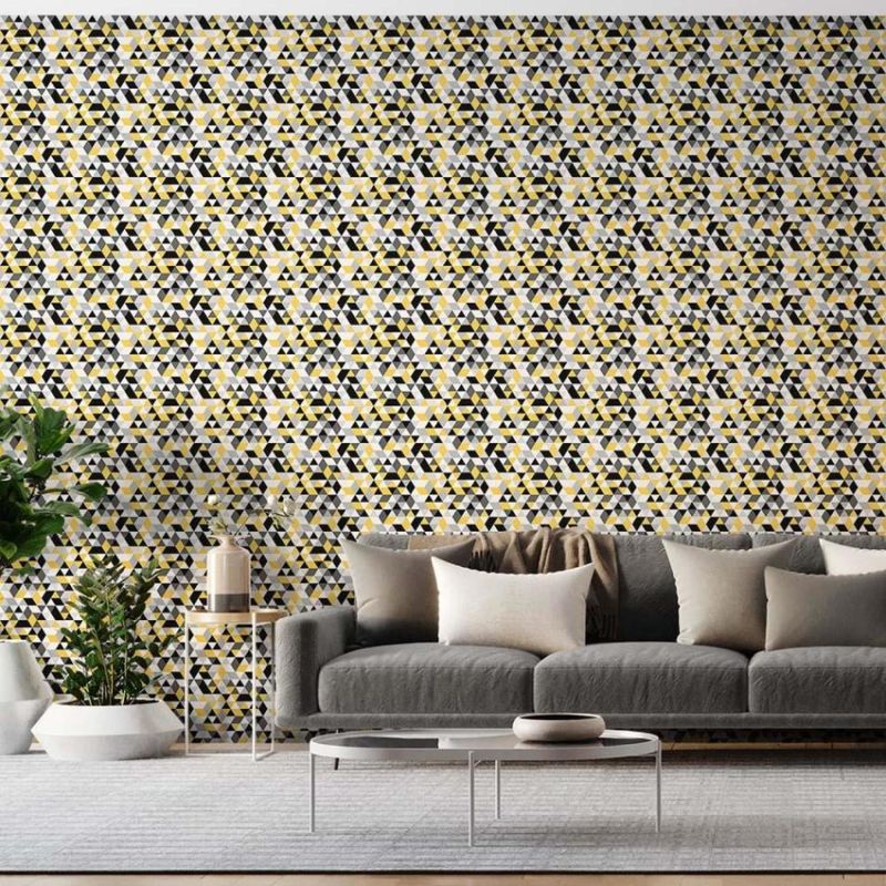 Papel-de-Parede-Bobinex-7489-Mosaico-Triangulos-Amarelo-e-Preto