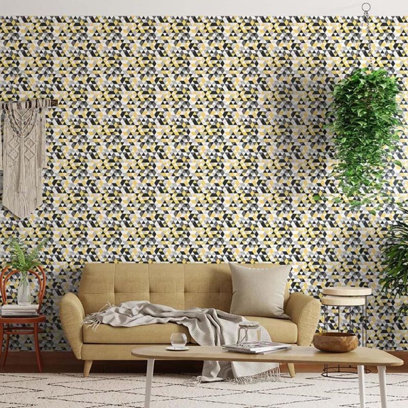 Papel-de-Parede-Bobinex-7489-Mosaico-Triangulos-Amarelo-e-Preto