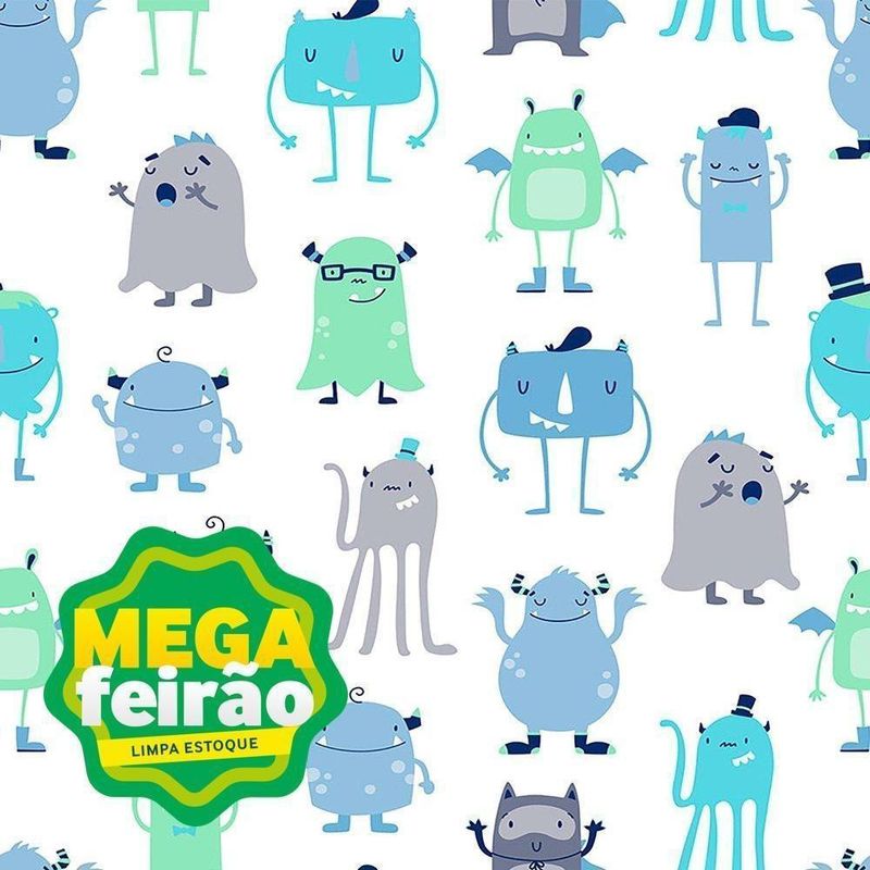Papel-de-Parede-Bobinex-7428-Monstrinhos-Verde-e-Azul