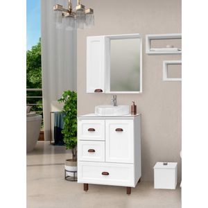 Conjunto de Móveis Para Banheiro Catarina Com Pés 70cm Branco