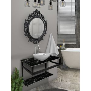 Conjunto de Móveis Para Banheiro Fabribam Helena 60cm Cuba Alice e Vidro Marmorizado Acompanha Espelheira Preto