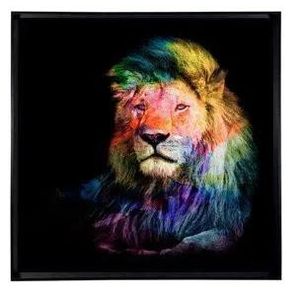 Quadro Decorativo Arte Própria Leão Colorido 100x100cm