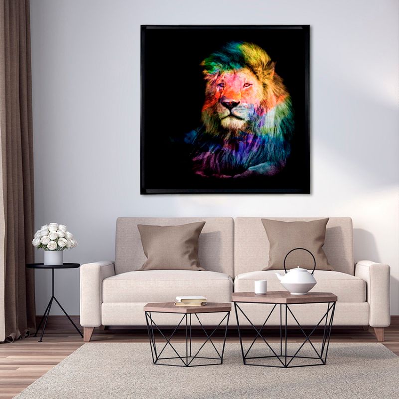 QUADRO-DECORATIVO-ARTE-PROPRIA-LEAO-COLORIDO-100X100CM