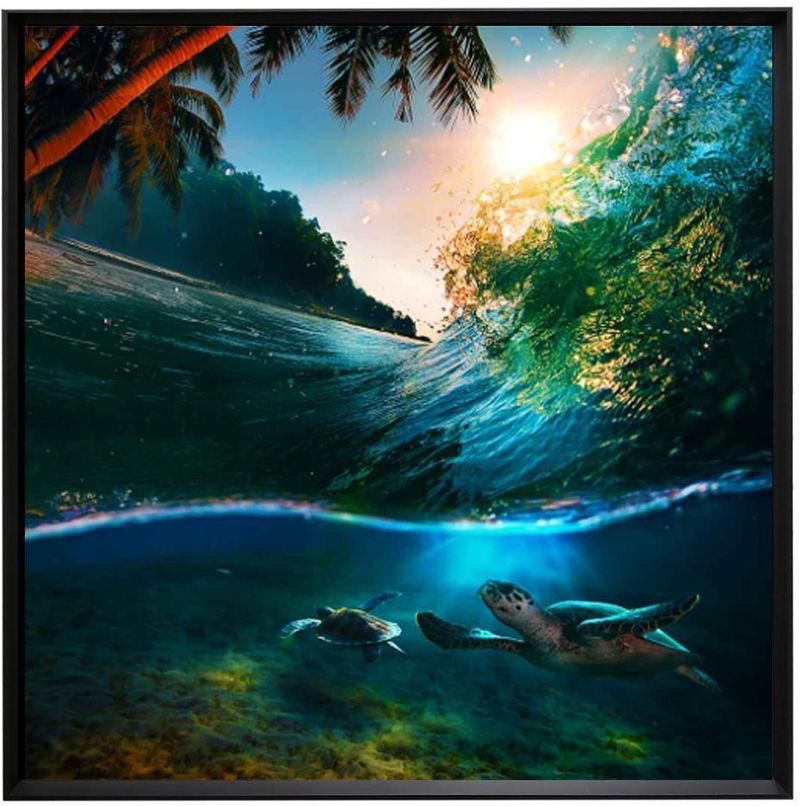 Quadro Decorativo Arte Própria Tartaruga No Mar 100x100cm