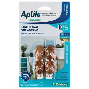 Gancho Ordene Aplik Plástico Com Adesivo Or30131 Oval P 4 Peças Madeira