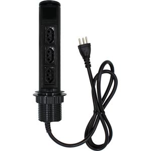 Mini Totem Torre Tomada Dutotec Para Mesa Manual 3 Tomadas Elétrica 10A Preto