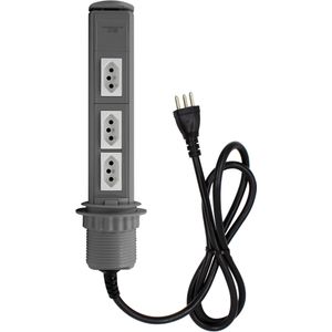 Mini Totem Torre Tomada Dutotec Para Mesa Manual 3 Tomadas Elétrica 10A Cinza