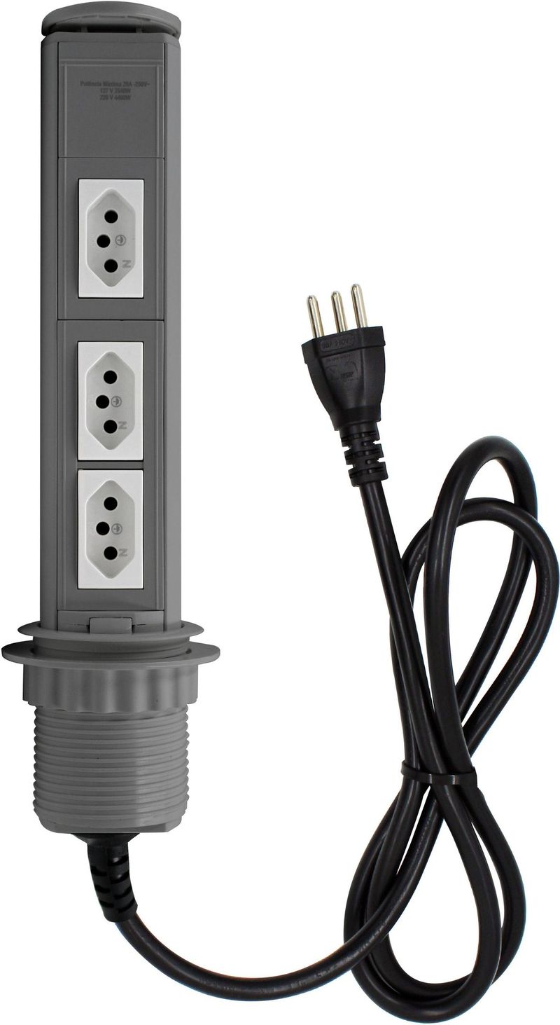 MINI-TOTEM-QTMOV-DUTOTEC-PARA-MESA-MANUAL-3-TOMADAS-ELETRICA--NBR-10A-CINZA