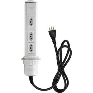 Mini Totem Torre Tomada Dutotec Para Mesa Manual 3 Tomadas Elétrica 10A Branco