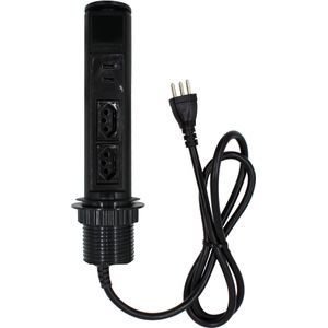 Mini Totem Torre Tomada Dutotec Para Mesa Manual 2 Tomadas Elétrica 10A + 2 Usb Preto