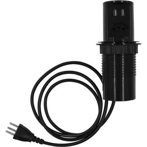 Mini Totem Torre Tomada Dutotec Para Mesa Manual Pop 1 Tomada 10A + 2 Usb Preto