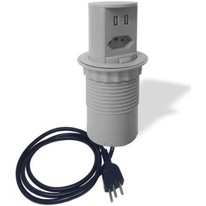 Mini Totem Torre Tomada Dutotec Para Mesa Manual Pop 1 Tomada 10A + 2 Usb Cinza