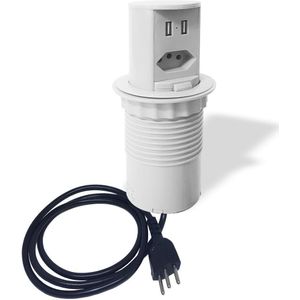 Mini Totem Torre Tomada Dutotec Para Mesa Manual Pop 1 Tomada 10A + 2 Usb Branco