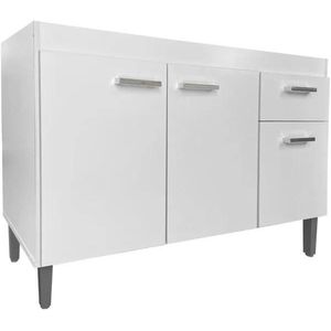Balcão de Pia 3 Portas 1 Gaveta Menezes Branco 120X80X52cm
