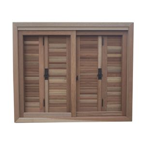 Janela de Madeira Cedrinho Rajado Pantográfica BH R13 120x120x12x2,2cm Vidro Liso