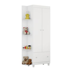 Guarda-Roupa / Roupeiro Infantil 2 Portas 1 Gaveta 4 Prateleiras Laterais na Esquerda Gutti Estrela Branco 80x189x40cm
