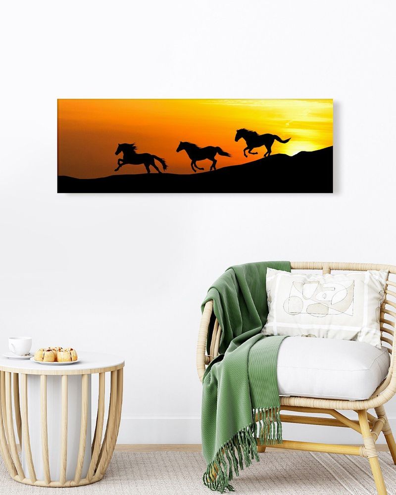 PLACA-DECORATIVA-ILLUMINATO-CAVALOS-POR-DO-SOL-38X108X06CM