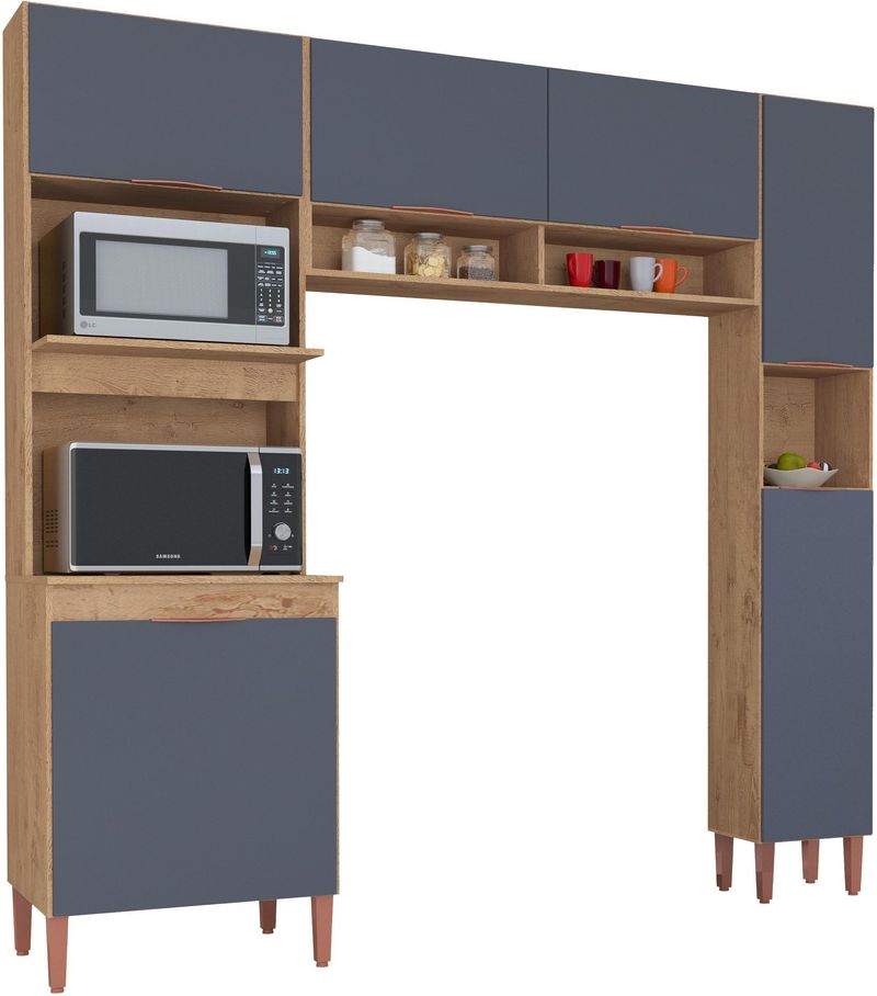 COZINHA-3-PECAS-6-PORTAS-MADRI-ATUALLE-RUSTICO-E-GRAFITE-FOSCO-2165CM
