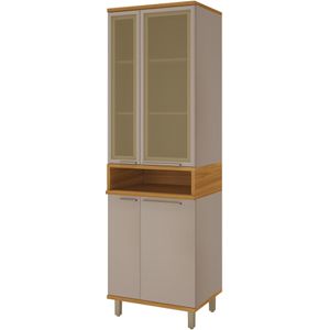 Paneleiro 4 Portas 2 Portas com Vidro 1 Nicho Paris Indekes Camurça 70cm