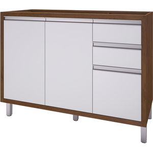 Balcão de Pia 3 Portas 2 Gavetas Star Indekes Noce e Off 120cm