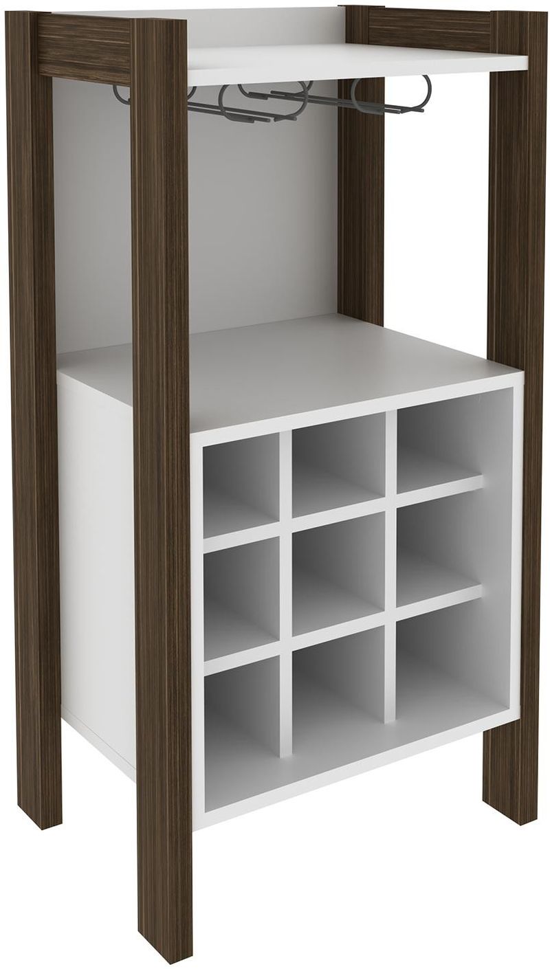Armario-Adega-Bar-9-Porta-Garrafas-1-Prateleira-Tecno-Mobili-Nogal-e-Branco