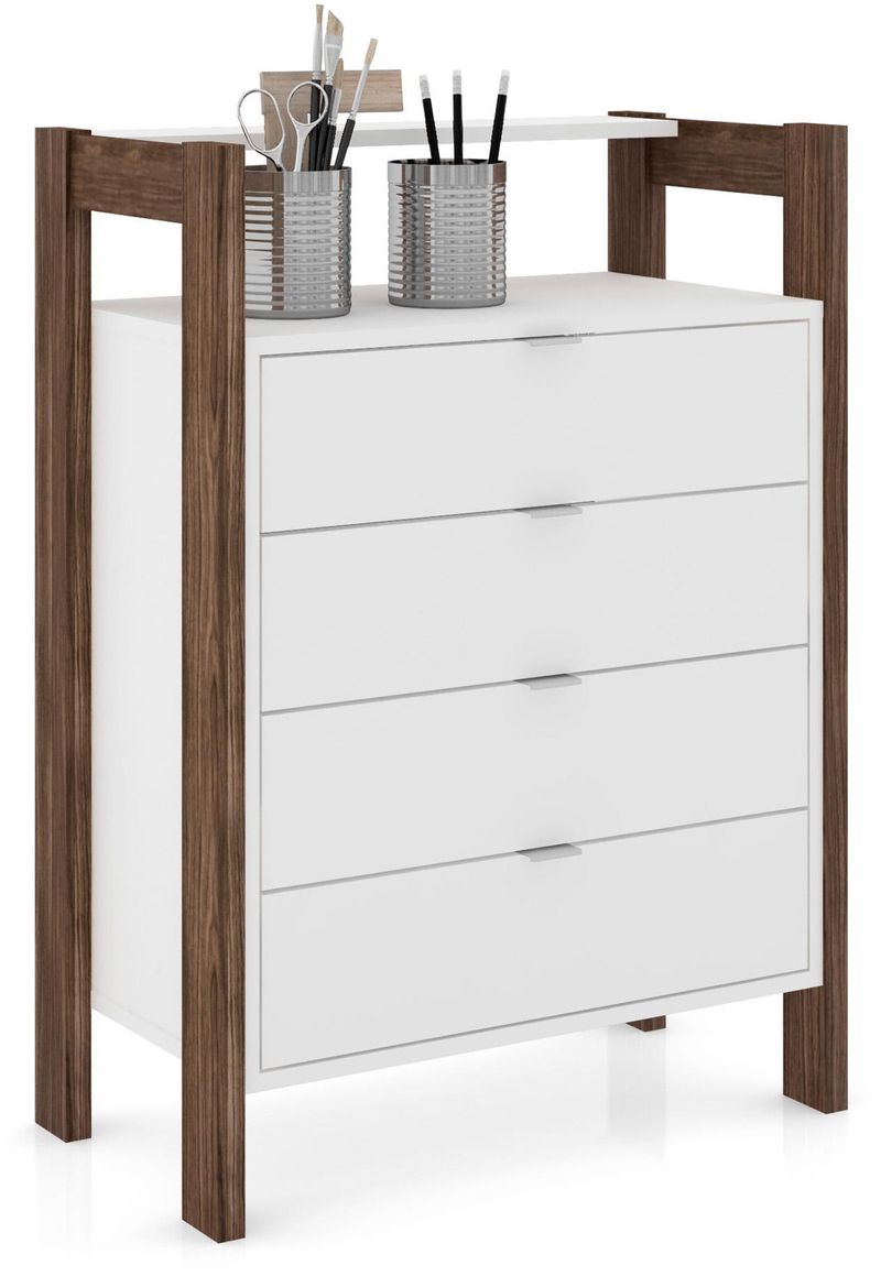 Comoda-4-Gavetas-Tecno-Mobili-Branco-e-Nogal-AZ1012