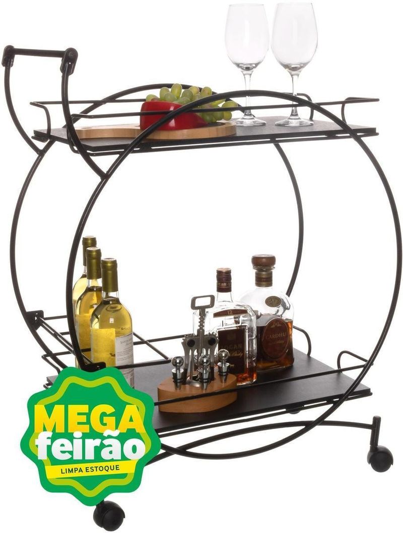 CARRINHO-DE-BAR-2-ANDARES-METALTRU-MULTIUSO-VINTAGE-PRETO