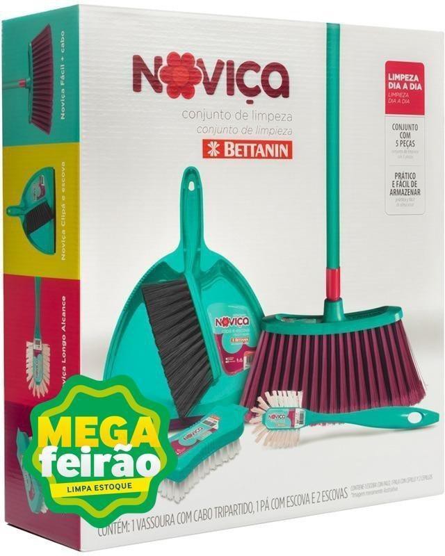 Conjunto-de-Limpeza-Para-Casa-Novica-Bettanin-com-5-Pecas---1-Vassoura-com-Cabo-1-Pa-com-Escova-e-2-Escovas-de-Limpeza