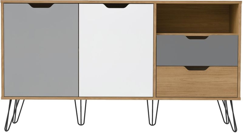 BALCAO-BUFFET-2-PORTAS-ARTELY-ESTOCOLMO-CARVALHO-GRAFITE-BRANCO-E-PRATA-140CM