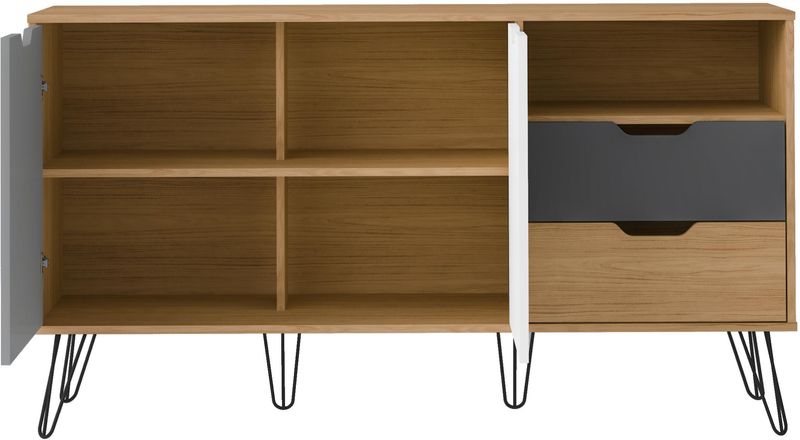 BALCAO-BUFFET-2-PORTAS-ARTELY-ESTOCOLMO-CARVALHO-GRAFITE-BRANCO-E-PRATA-140CM