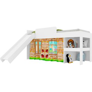Cama Art In Móveis Infantil com Escorregador e Cortina 90 Playground Meu Fofinho cm3092 Branco