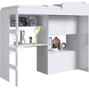 Cama Solteiro Multifuncional com Báu e Estação de Trabalho Lion Montana Art In Móveis Branco 82,2x42,4x192cm