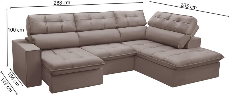 Sofá 4 Lugares Retrátil e Reclinável Arezzo com Chaise Direito Ferguile Rose