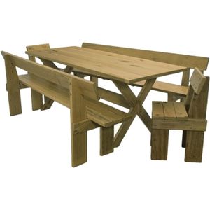 Mesa de Madeira Pinus 10 Lugares 2 Bancos 2 Cadeiras Sasajaca 180cm