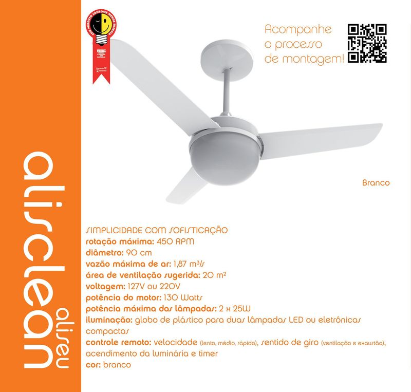 VENTILADOR-DE-TETO-ALISEU-ALISCLEAN-COM-CONTROLE-REMOTO-130W-BRANCO-110V