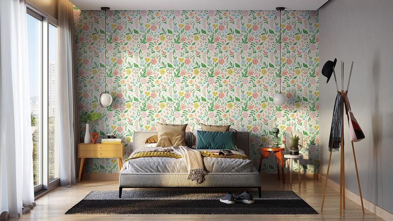 Papel-de-Parede-Bobinex-PP221-Jardim-52x950-Rosa-e-Amarelo