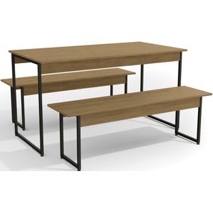 Mesa de Jantar Multiuso 4 Lugares 2 Bancos Kappesberg Madeira Freijó e Preto Fosco