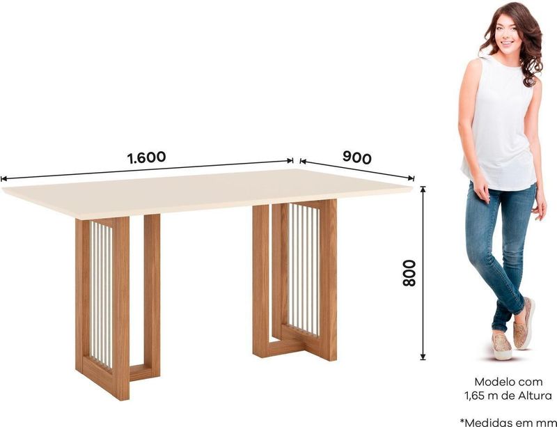 Mesa de Jantar 6 Lugares Com Vidro Yara Henn Nature e Off White 160cm