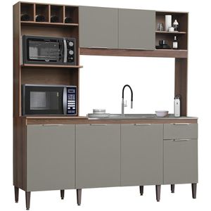 Cozinha Compacta 6 Portas 1 Gaveta Malta Rud Rack Mel e Titânio 182cm