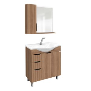 Conjunto de Móveis Para Banheiro Fabribam Crystal 75Cm Com Pés Nogal