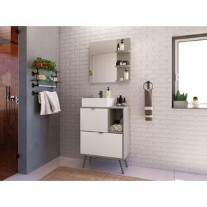 Conjunto de Móveis Para Banheiro Bosi Nordic 60cm Com Pés Argento e Branco