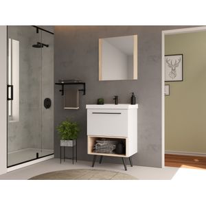 Conjunto de Móveis Para Banheiro Bosi Gales 60cm Com Pés Branco/Faia