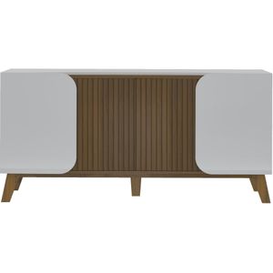 Balcão Buffet 4 Portas Elegance Artely Off e Pinho Ripado 160cm