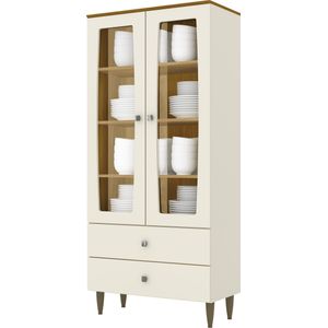 Cristaleira 2 Portas Com Vidro Henn Liz Off White e Nature