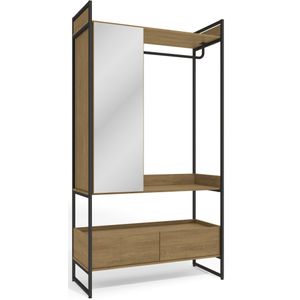 Guarda-Roupa / Roupeiro Closet Industrial 1 Porta com Espelho 2 Gavetas Kappesberg Freijó e Preto 108cm