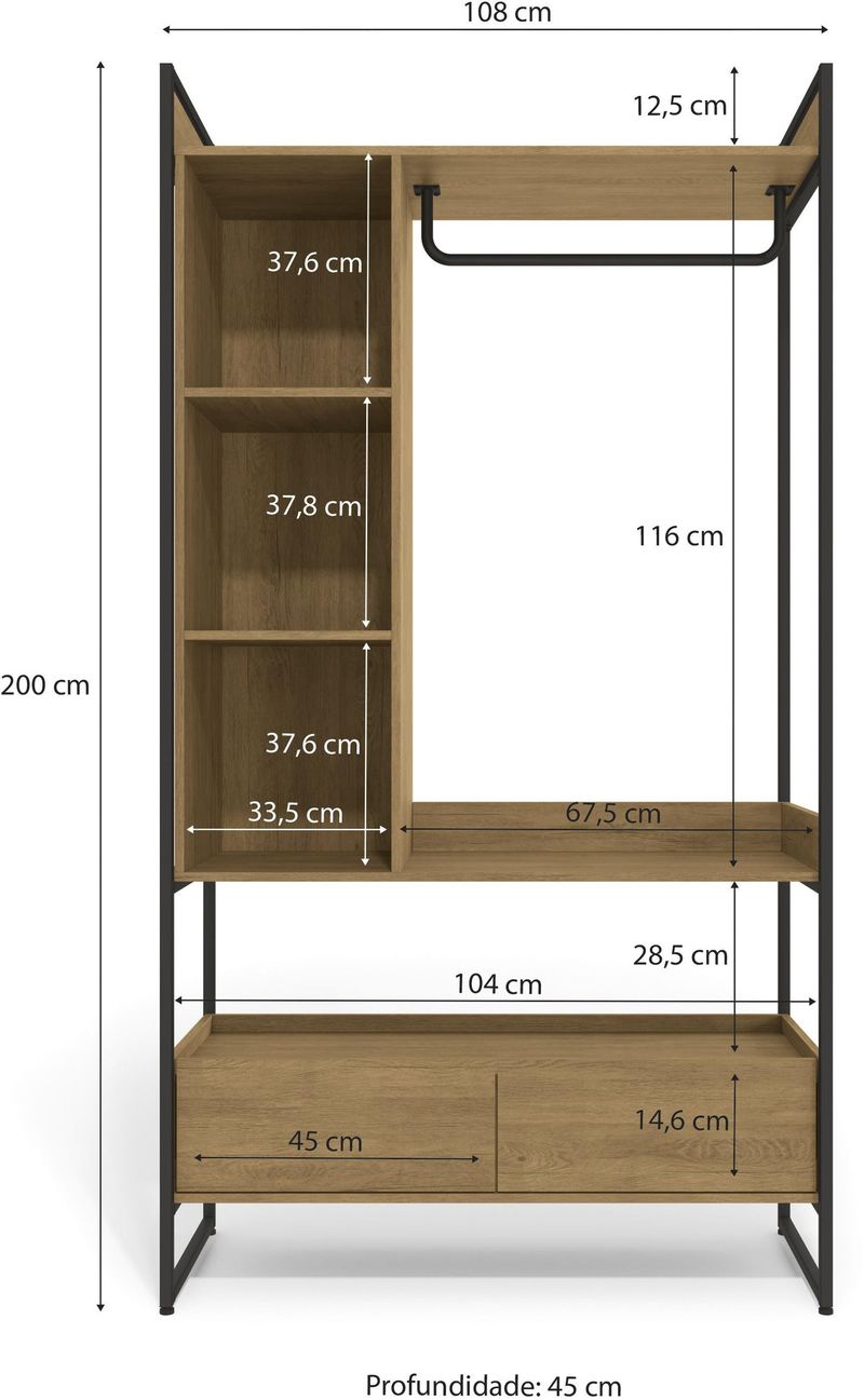 GUARDA-ROUPA---ROUPEIRO-CLOSET-INDUSTRIAL-1-PORTA-COM-ESPELHO-2-GAVETAS-KAPPESBERG-FREIJO-E-PRETO