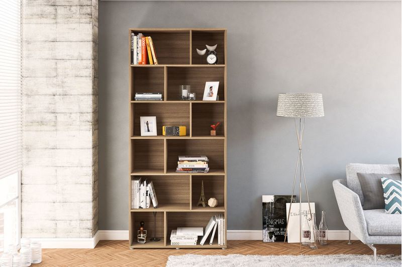 ESTANTE-LIVREIRO-12-NICHOS-POLITORNO-XANGAI-CASTANHO-90X2042X30CM
