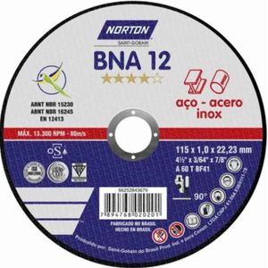 Disco Abrasivo de Corte Para Aço Inox Norton BNA 12 7" 180X1,6X22,23