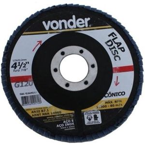 Disco Flap Desbaste Cônico Grão 120 Vonder 4.1/2" 115mm