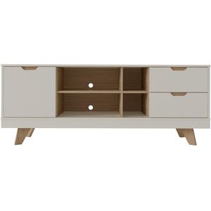 Rack Para TV até 60" Polegadas 1 Porta 2 Gavetas 4 Nichos Michigan Artely Off White e Carvalho 160cm